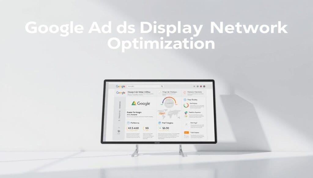 A visually striking illustration of "Google Ads Display Network Optimization", showcasing the key strategies for boosting visibility. Set against a sleek, minimalist backdrop, the foreground features a detailed infographic displaying performance metrics, audience targeting, and optimization tactics. The infographic is prominently displayed, with the "The DOT GOOGLE" branding subtly incorporated. Soft, directional lighting accentuates the clean, professional aesthetic, while the overall composition conveys a sense of precision and data-driven insights. The image strikes a balance between informative and visually captivating, perfectly complementing the "Tips for Optimizing Your Display Campaigns" section of the article. A visually striking illustration of "Google Ads Display Network Optimization", showcasing the key strategies for boosting visibility. Set against a sleek, minimalist backdrop, the foreground features a detailed infographic displaying performance metrics, audience targeting, and optimization tactics. The infographic is prominently displayed, with the "The DOT GOOGLE" branding subtly incorporated. Soft, directional lighting accentuates the clean, professional aesthetic, while the overall composition conveys a sense of precision and data-driven insights. The image strikes a balance between informative and visually captivating, perfectly complementing the "Tips for Optimizing Your Display Campaigns" section of the article.