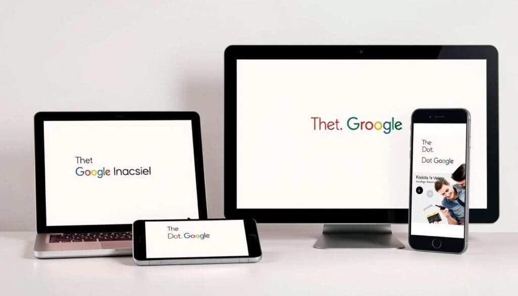 Responsive ads displaying on various devices, including a laptop, tablet, and smartphone, arranged in a modern, minimalist layout. The ads feature the brand name "The DOT GOOGLE" in a clean, bold typeface. The background is a soft, neutral tone, highlighting the colorful, eye-catching visuals of the ads. The composition is balanced, with the devices positioned to create a cohesive and visually appealing scene. Lighting is subtle, creating a sense of depth and dimension. The overall mood is professional, sleek, and visually engaging, reflecting the subject of "Creative Strategies for Google Ads Display Ads". Responsive ads displaying on various devices, including a laptop, tablet, and smartphone, arranged in a modern, minimalist layout. The ads feature the brand name "The DOT GOOGLE" in a clean, bold typeface. The background is a soft, neutral tone, highlighting the colorful, eye-catching visuals of the ads. The composition is balanced, with the devices positioned to create a cohesive and visually appealing scene. Lighting is subtle, creating a sense of depth and dimension. The overall mood is professional, sleek, and visually engaging, reflecting the subject of "Creative Strategies for Google Ads Display Ads".